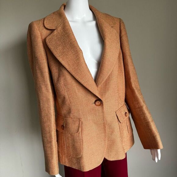 Vintage Dana Buchman Peach Orange Tweed Jacket Blazer Size 12 - Picture 2 of 7